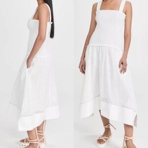 Proenza Schouler White Label Broderie Anglaise Smocked Drop Waist Dress Size 8